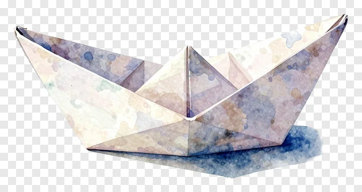 A watercolor-styled paper boat with a blue shadow.