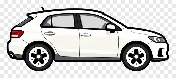 White car viewed from the side.