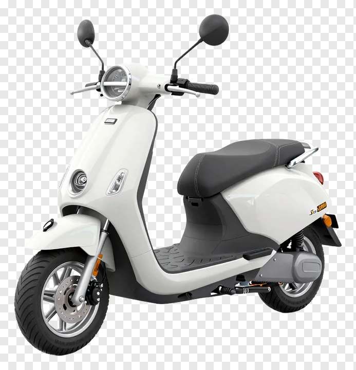 A white electric scooter on display.