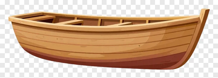A wooden boat rickshaw hull with visible planks and interior structure.