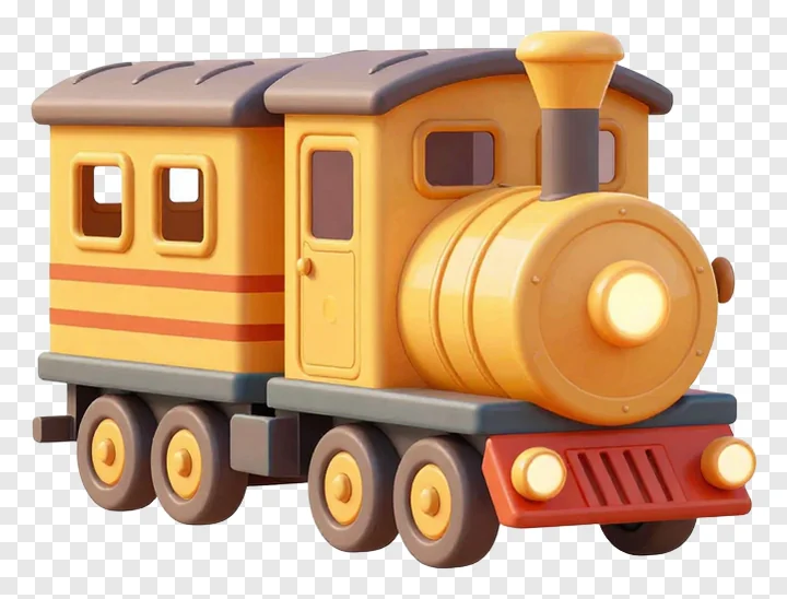 A yellow toy train with an orange stripe.