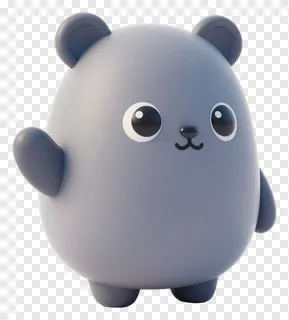 A 3D gray bear toy with big eyes.