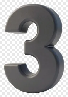 A 3D rendered number three in dark gray.