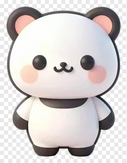 A 3D cartoon panda with black ears and cheeks, standing upright.
