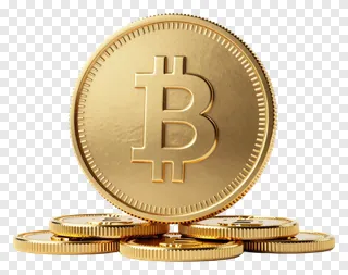Gold coins stacked with one standing vertically showing the Bitcoin logo.