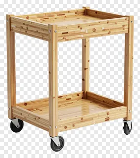 Two-tiered bamboo cart with wheels for delivery or storage.