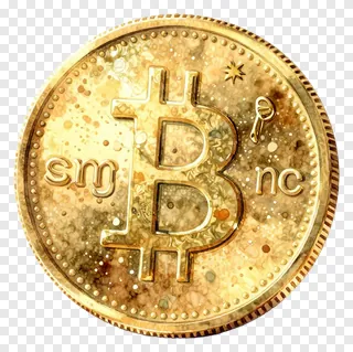 A gold Bitcoin coin with a glittery texture.