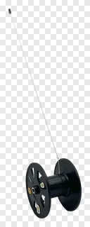 Black kite string spool with a thin line extending upward.