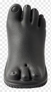 A black 3D foot sculpture with textured surface.