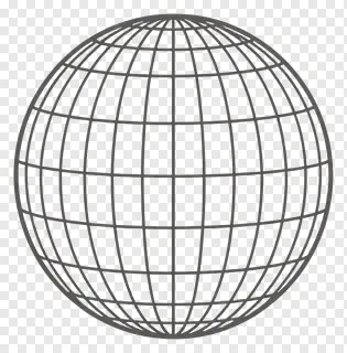 Black wireframe sphere with grid lines on white background