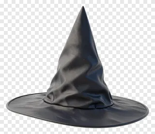 A black witch hat with a wide brim.