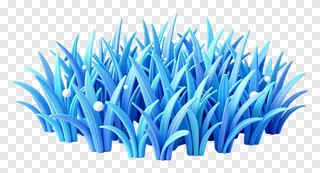 A blue 3D-rendered clump of kash grass with white dots.