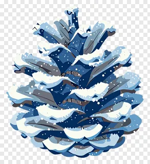 A blue and white frost-covered pinecone illustration.