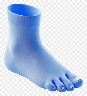 A blue 3D foot sculpture with textured surface.