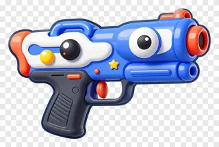 A blue toy water gun with big eye-like features.