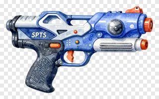 A blue water gun toy with orange accents.