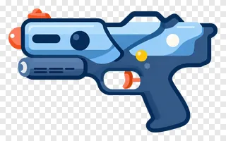Cartoon blue water gun with yellow dot accent.