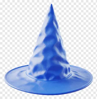 A blue witch hat with a wavy texture.
