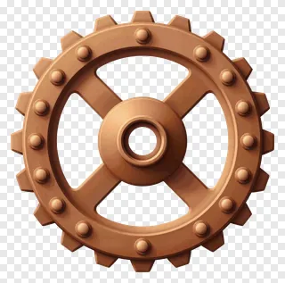 A bronze gear with rivets and a central hub.