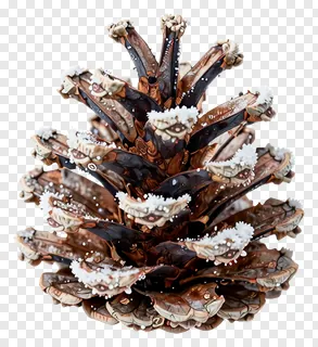 A bronze pinecone with frost on its scales.