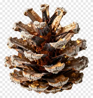 A bronze pinecone adorned with frost.
