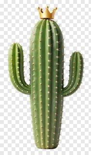 A green cactus wearing a golden crown.