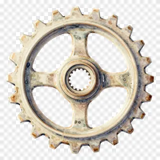 A ceramic gear wheel with a rustic, textured appearance.