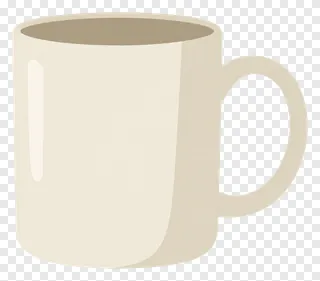 A ceramic mug with a handle.