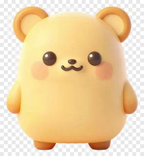 A chubby yellow 3D bear toy with rosy cheeks.
