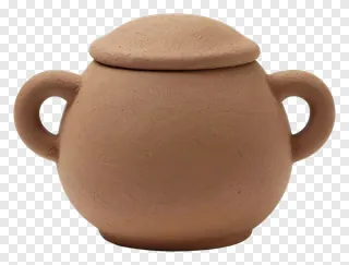 A terracotta diya with a lid and two handles.