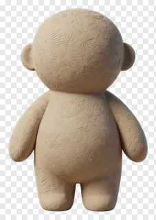 Back view of a carved clay idol figure.