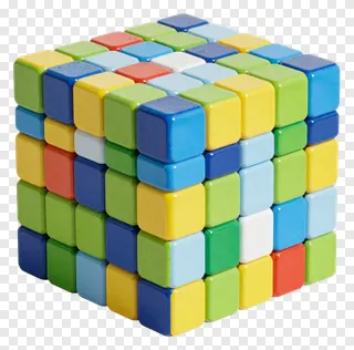 A colorful 3D cube composed of small blocks.