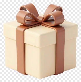 A cream gift box with a brown bow.
