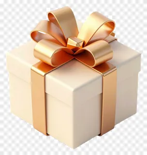 A cream gift box adorned with a gold bow.