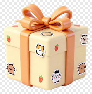 A cream gift box with an orange bow and cute stickers.