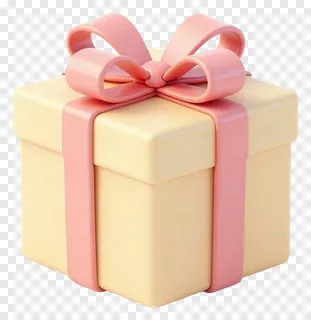 A cream gift box tied with a pink bow.