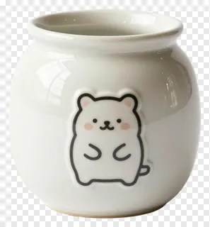 White ceramic jar with a cute bear illustration.