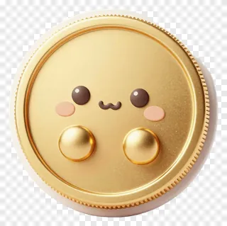 A golden coin with a cute cartoon face.