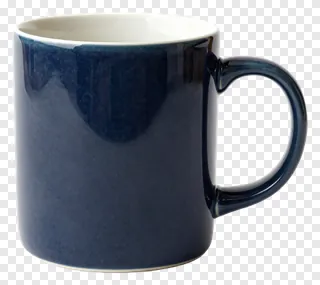 A dark blue ceramic coffee mug with a white interior.