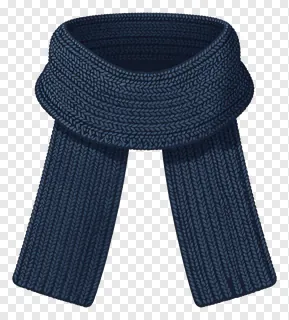 A dark blue knitted winter scarf.
