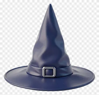 A dark blue witch hat with a silver buckle.