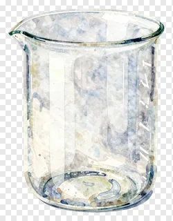 An empty glass beaker with watercolor texture.