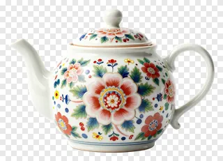 A ceramic teapot with colorful floral glaze.