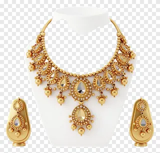 Golden Bengali jewelry set with teardrop pendant and earrings.