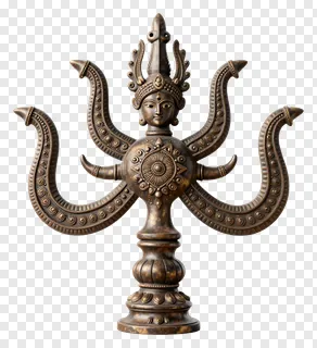 Bronze sculpture of Goddess Durga with snake-like arms.