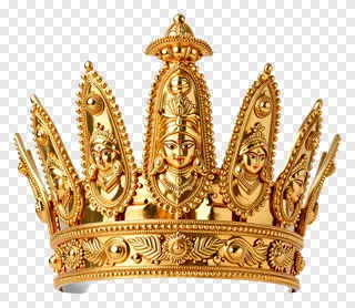 Golden crown with five faces of Durga.