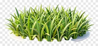 A 3D-rendered clump of vibrant green grass.