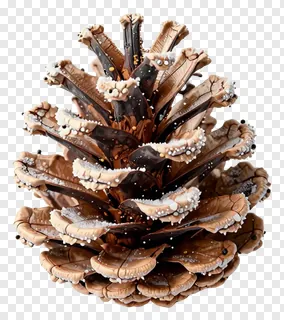 A pinecone covered in frost, shown in detail.