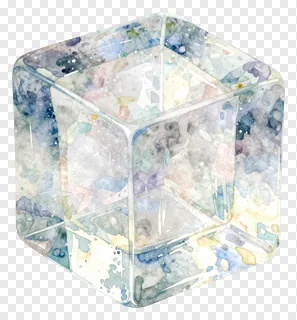 A frosted glass cube with a watercolor pattern.
