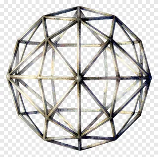 A geometric sphere frame with intersecting metal bars.